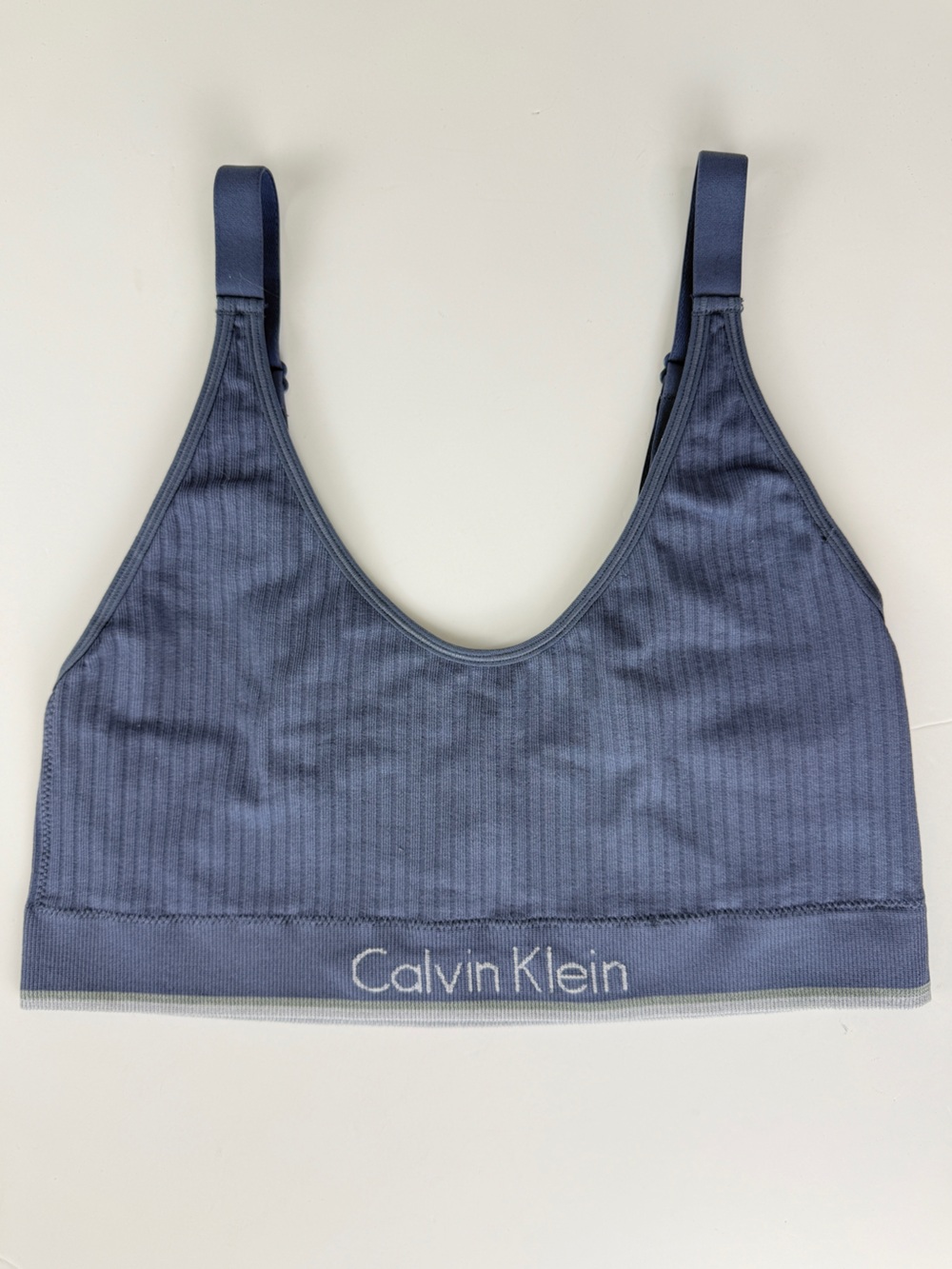 Calvin Klein Bralette Women's Large Blue Ribbed Wireless Padded Comfort Bra